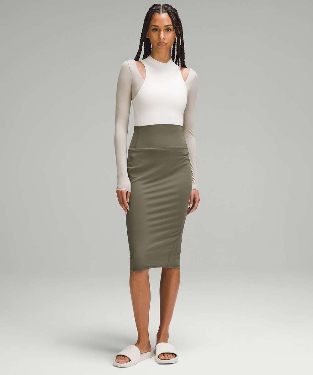 Lululemon Nulu Slim-Fit High-Rise Midi Skirt Army Green Size 6 NWOT